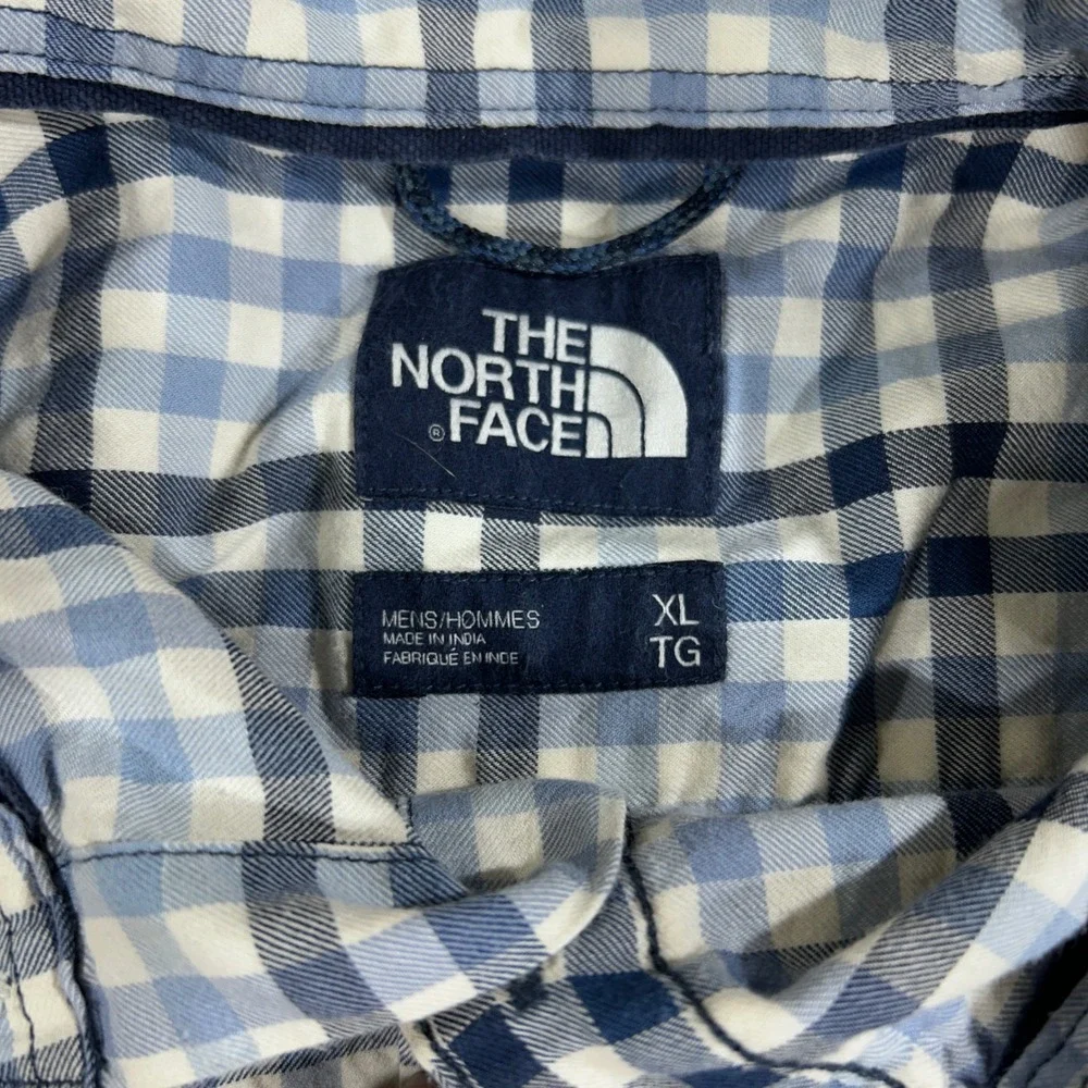 The North Face Button Up Mens XL Blue Gingham Plaid Excellent Long Sleeve Shirt